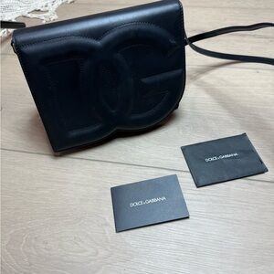 Dolce & Gabbana Black Leather Logo Crossbody Bag